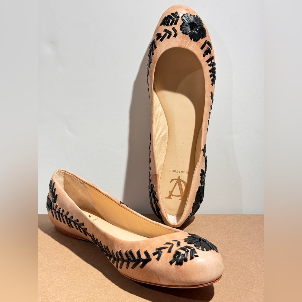 Vince Camuto Signature Amaretto Leather Embroidered Flat